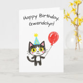 Child's Art Style Tuxedo Cat Birthday Kaart (Gele Bloem)