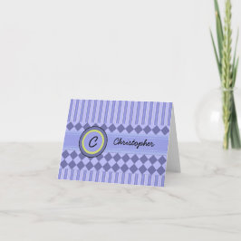 Child's Blue Stripes Monogram Note Kaart