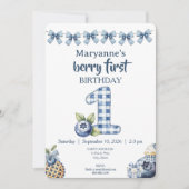 Child's Blueberry Berry First Birthday Invitation Kaart (Voorkant)