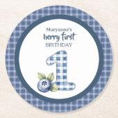 Child's Blueberry Berry First Birthday Ronde Kartonnen Onderzetter (Voorkant)