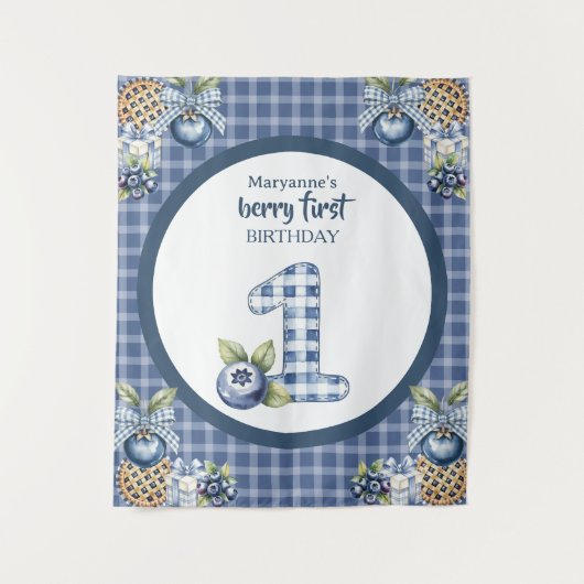Child's Blueberry Berry First Birthday Wandkleed (Voorkant)