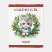 Child's Christmas Blanket With Kitten and Name  Fleece Deken (Voorkant)