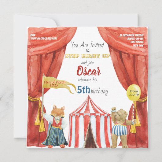 Childs Circus verjaardagsuitnodiging briefkaart (Voorkant)