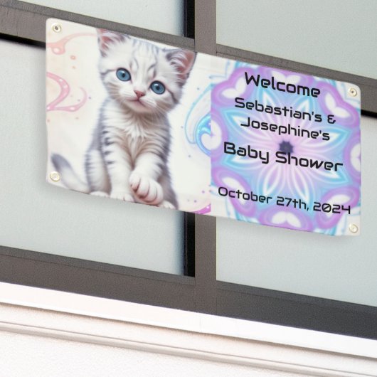 Child's Galaxy Blue Kitten, Baby shower Spandoek (Buitenkant Gebouw)