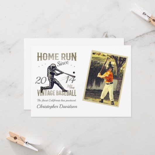 Childs Little League Baseball Birthday Invitation Kaart (Voorkant / Achterkant in situ)