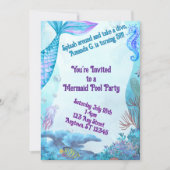 Child's Mermaid Birthday Double Sided Invitation Kaart (Voorkant)