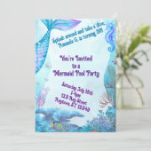 Child's Mermaid Birthday Double Sided Invitation Kaart (Staand voorkant)
