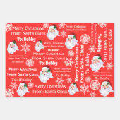 Child's Name Santa Christmas Red & Green 3 Gift Inpakpapier Vel (Voorkant)