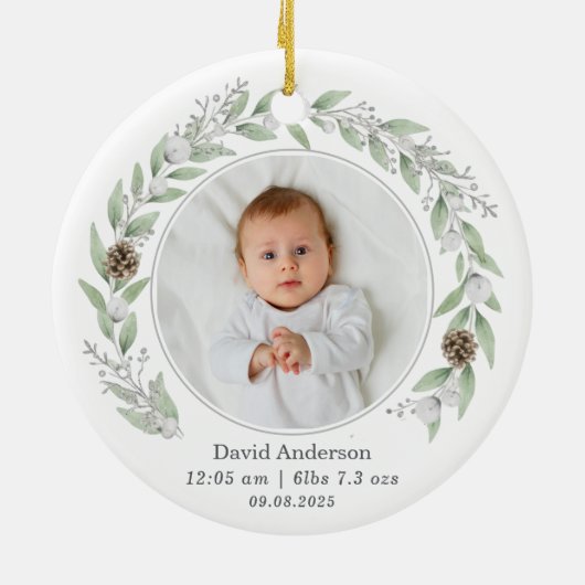 Child's Photo Holly Wreath Christmas 2025  Keramisch Ornament (Achterkant)