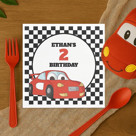 Child's Red Race Car 2e verjaardagsfeestje Servet