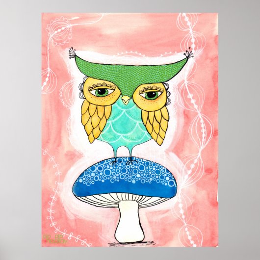 Childs Room Uil Artiest Waterverf Schilderen Kinde Poster (Voorkant)