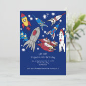 Child's Space Geïnspireerd Verjaardagsfeest Uitnod Kaart (Staand voorkant)