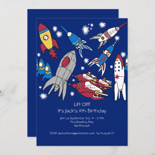 Child's Space Geïnspireerd Verjaardagsfeest Uitnod Kaart (Voorkant / Achterkant)