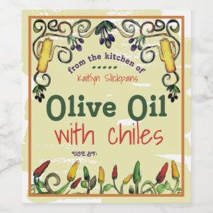 Chile chili olijfolie gepersonaliseerde thuis inma wijn etiket