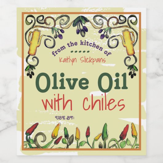 Chile chili olijfolie gepersonaliseerde thuis inma wijn etiket (Enkel label)