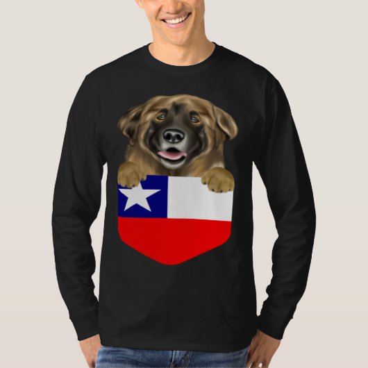 Chile Flag Leonberger Dog In Pocket T-shirt (Voorkant)