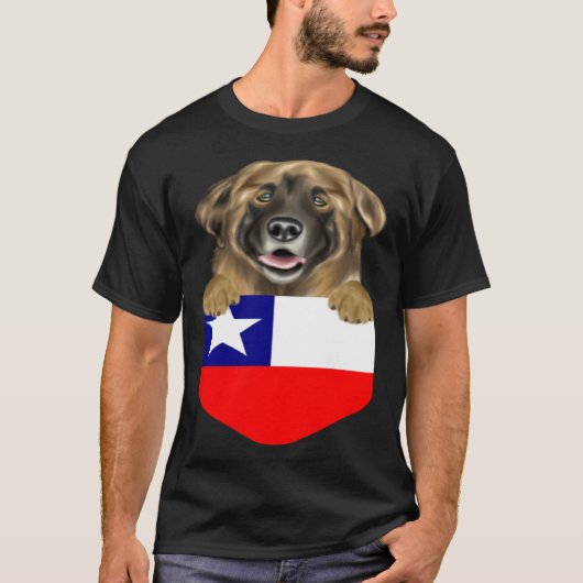 Chile Flag Leonberger Dog In Pocket T-shirt (Voorkant)