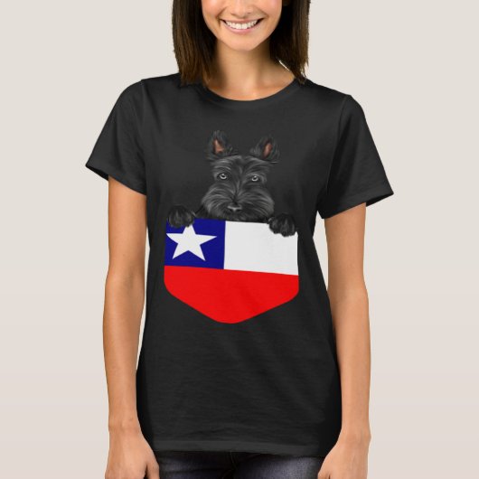 Chile Flag Scottish Terrier Dog In Pocket T-shirt (Voorkant)