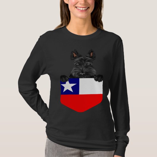 Chile Flag Scottish Terrier Dog In Pocket T-shirt (Voorkant)