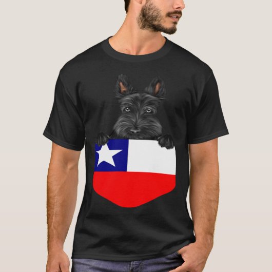 Chile Flag Scottish Terrier Dog In Pocket T-shirt (Voorkant)
