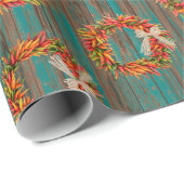 Chile Pepper Wreaths on Rustic Wood Pattern Cadeaupapier (Rol Hoek)