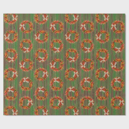 Chile Pepper Wreaths on Rustic Wood Pattern Cadeaupapier (Vlak)