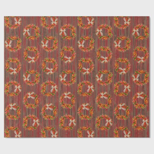 Chile Pepper Wreaths on Rustic Wood Pattern Cadeaupapier (Vlak)