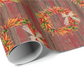 Chile Pepper Wreaths on Rustic Wood Pattern Cadeaupapier (Rol Hoek)