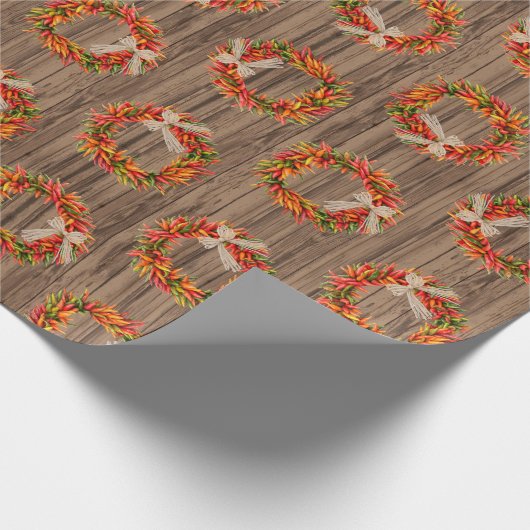 Chile Pepper Wreaths on Rustic Wood Pattern Cadeaupapier (Hoek)