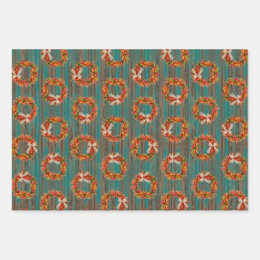 Chile Pepper Wreaths on Rustic Wood Pattern  Inpakpapier Vel (Voorkant 3)