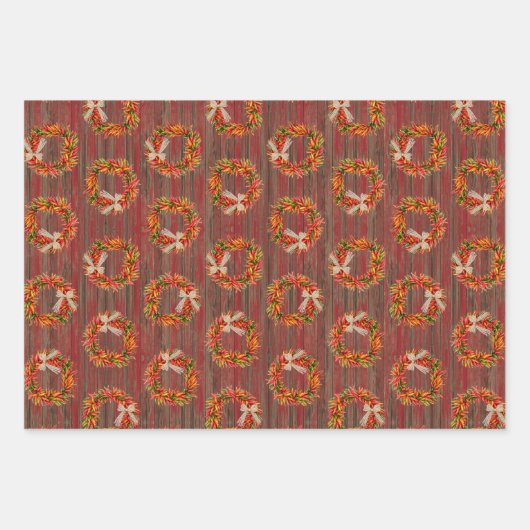 Chile Pepper Wreaths on Rustic Wood Pattern  Inpakpapier Vel (Voorkant 2)