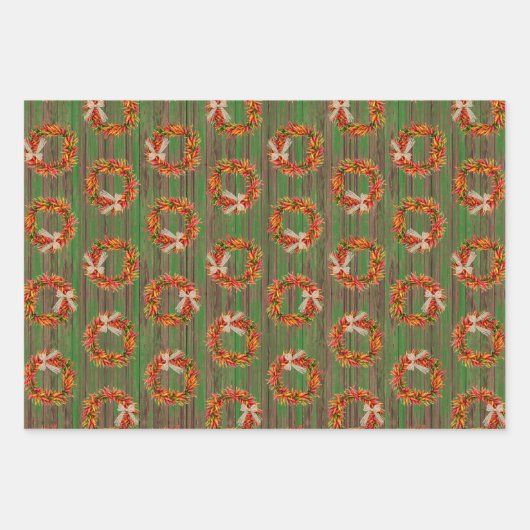 Chile Pepper Wreaths on Rustic Wood Pattern  Inpakpapier Vel (Voorkant)