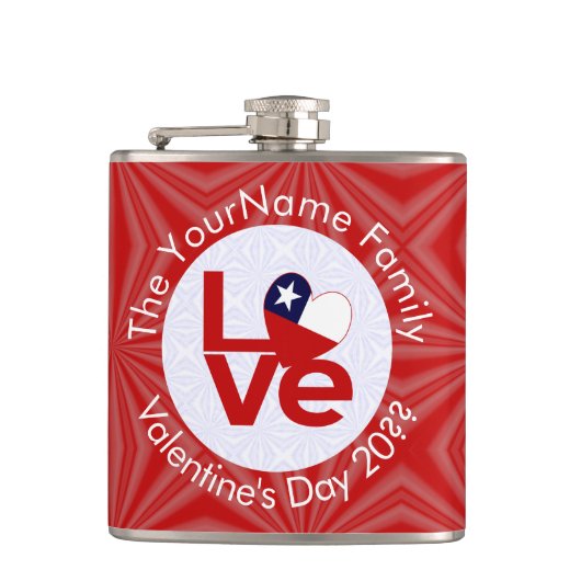 Chile Rode LOVE Vlag Gepersonaliseerd Heupfles (Voorkant)