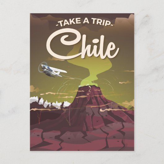 Chile vulkaan vintage reisposter briefkaart (Voorkant)
