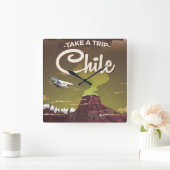 Chile vulkaan vintage reisposter vierkante klok (Huis)