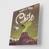 Chile vulkaan vintage reisposter vierkante klok (Hoek)