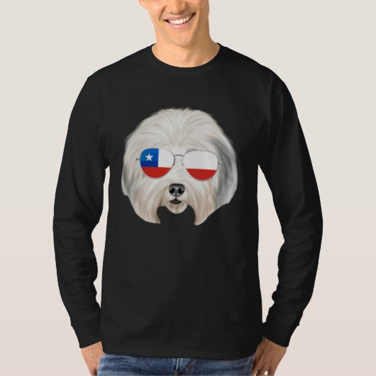 Chilean Flag Old English Sheepdog Dog Chile Pocket T-shirt (Voorkant)