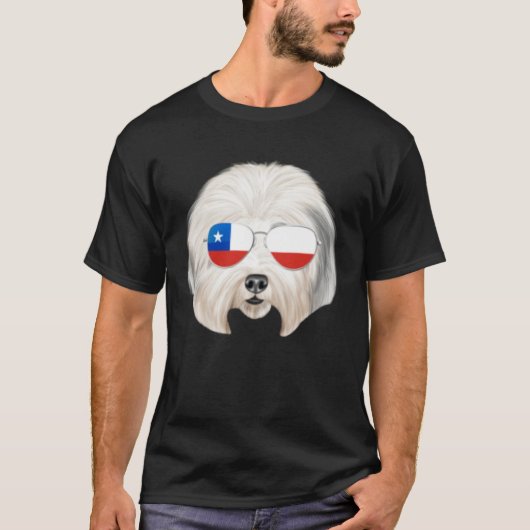 Chilean Flag Old English Sheepdog Dog Chile Pocket T-shirt (Voorkant)