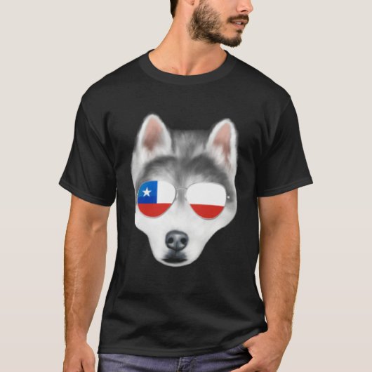 Chilean Flag Siberian Husky Dog Chile Pocket T-shirt (Voorkant)