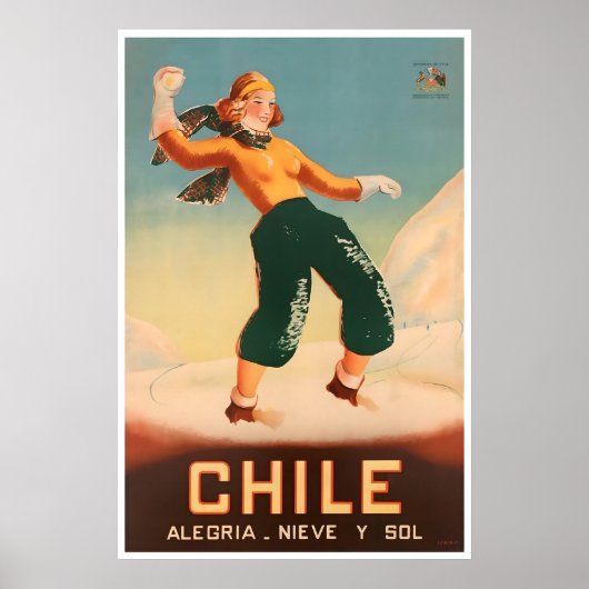 Chileense Ski Poster Chileense Reis Kunst Geluk Sn (Voorkant)
