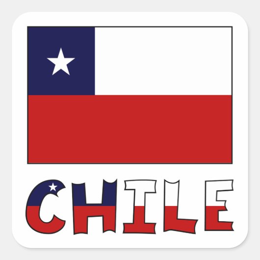 Chileense vlag en naam in kleur vierkante sticker (Voorkant)