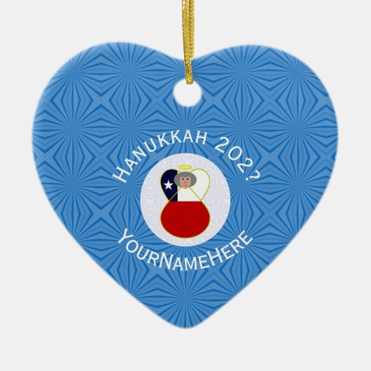 Chileense vlag Hanukkah Angel Abuela Naam Jaar Hea Keramisch Ornament (Voorkant)