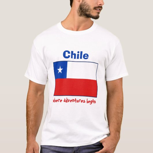 Chileense vlag + kaart + tekst T-shirt (Voorkant)