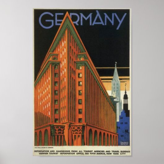 Chilehaus, Hamburg, Duitsland Vintage Travel Poster (Voorkant)
