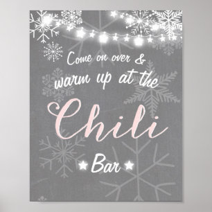 Chili Bar-teken Roze sneeuwvlok Chilly Rustic Wint Poster
