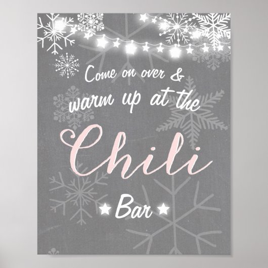 Chili Bar-teken Roze sneeuwvlok Chilly Rustic Wint Poster (Voorkant)