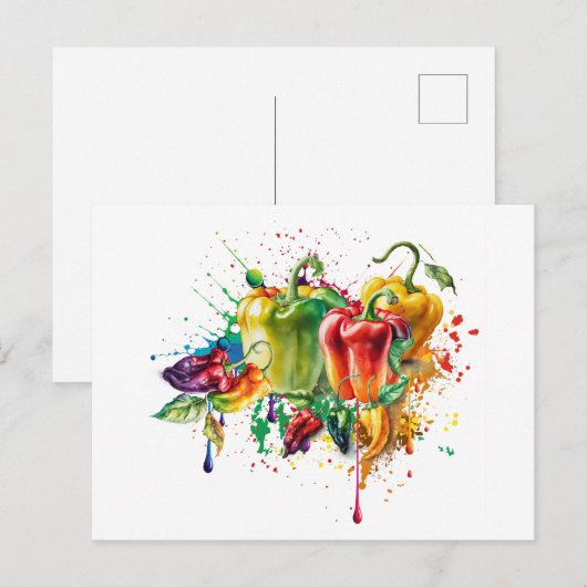 Chili & Bell Peppers Splatter Art Briefkaart (Voorkant / Achterkant)