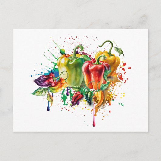 Chili & Bell Peppers Splatter Art Briefkaart (Voorkant)