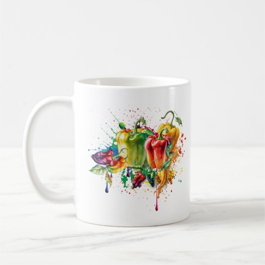 Chili & Bell Peppers Splatter Art Koffiemok (Links)