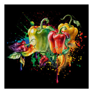 Chili & Bell Peppers Splatter Art Perfect Poster